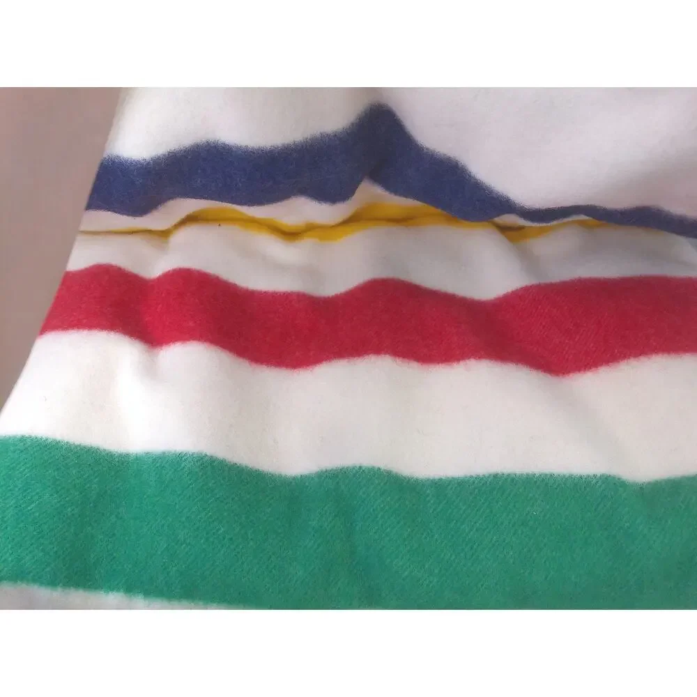 Vtg 1980s Hudson's Bay 8 Point King Wool Blanket Multi Stripe England New